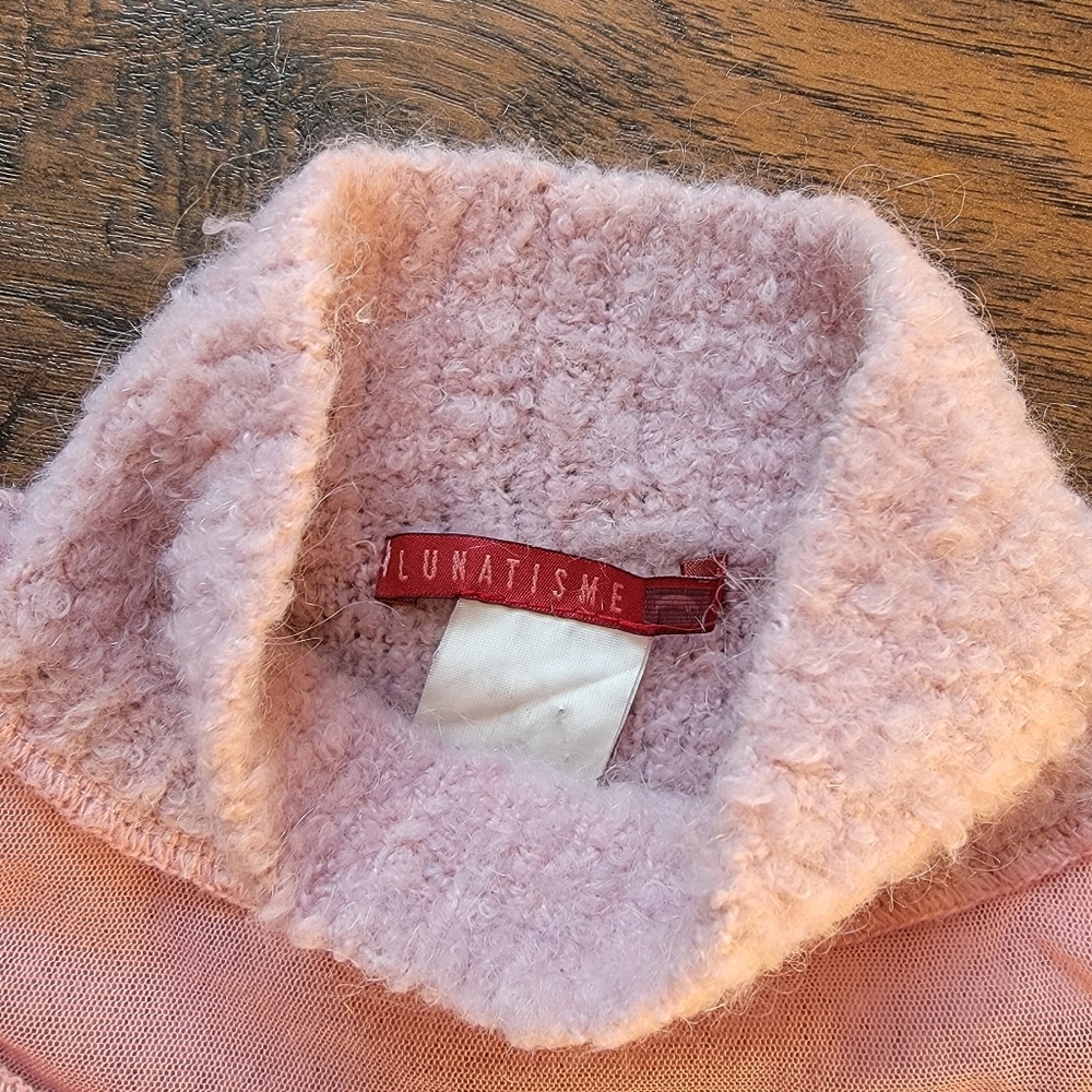 vintage y2k pink mesh boucle wool crop top mock turtleneck high rave cyber tphs - Picture 4 of 4